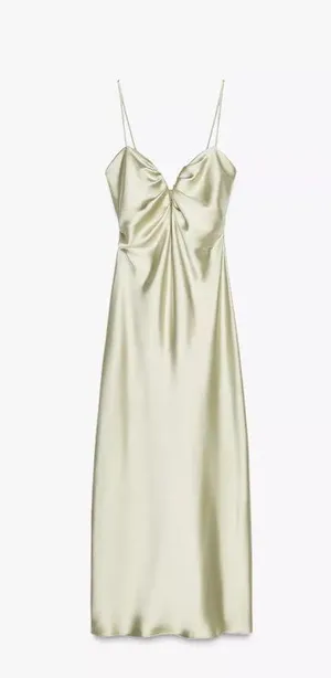 Zara dress maxi midi gown evening wedding party satin olive green corset thumbnail 9