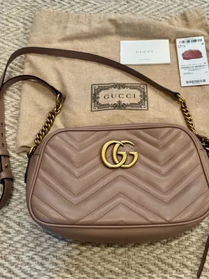Like New! Gucci GG Marmont 2.0 Lion Trap Chevron Handbag Dusty Pink thumbnail 3