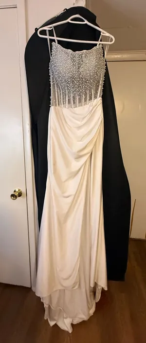 White prom dress with corset amd pearls thumbnail 1