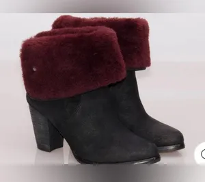 UGG Layna Women's Shearling Foldable Cuff Black Nubuck Boot 2-Wear Styles! 9 thumbnail 2