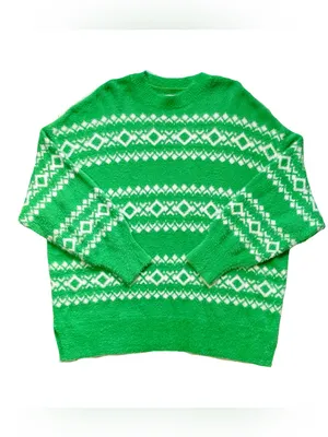 Aerie Flurry Fair Isle Green Oversized Crew Sweater thumbnail 2