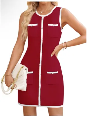 NEW ZESICA Sleeveless Elegant Crewneck Button Knit Mini Dress XL thumbnail 1