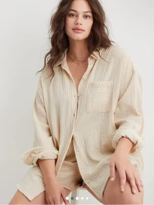 Aerie Pool To Party Gauze Cotton Button Down Coverup Shirt Size XS thumbnail 1