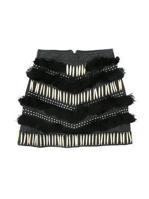 Nasty Gal Easy Rider Black Leather Embellished Fringe Mini Skirt XS thumbnail 4