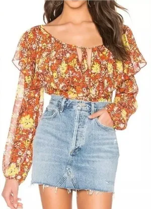Final price Free People Floral Chiffon Top Say it to Me Bodysuit thumbnail 1