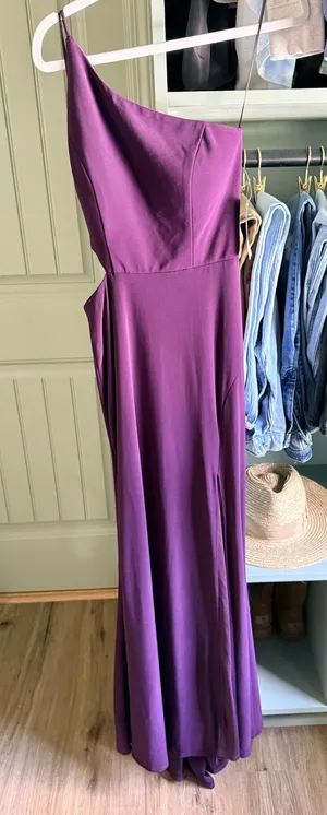 Juniors Julip Elegant One-Shoulder Purple Maxi Dress with side cutout thumbnail 1