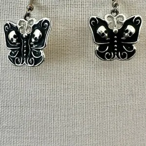 Goth Butterfly Skull Enamel Earrings Black thumbnail 2