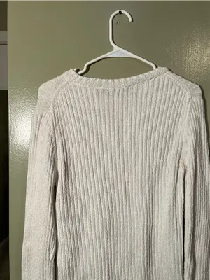 Moani Women's Size F Crewneck Sweater White Ribbed Merino Wool Cashmere Blend thumbnail 5