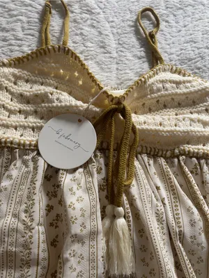 Gold Bohemian Crochet Cotton Maxi Dress thumbnail 5