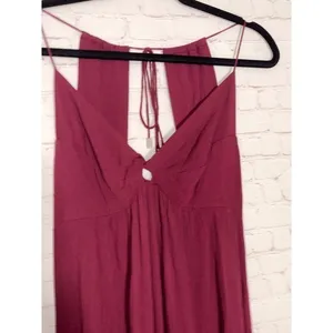 Burgundy Open Back Maxi Dress‎ V-Neck Twist Front Ruffle Hem Wine Boho Summer thumbnail 6