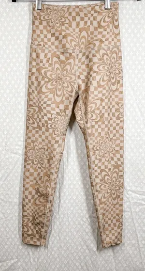 Beyond‎ Yoga Women Leggings Sz XS Tan Endurance Checkered Floral High Rise thumbnail 1