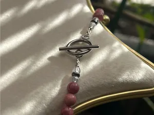 Handcrafted Rhodonite + Labradorite Beaded Necklace with Abalone Shell Pendant thumbnail 4