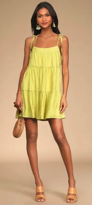 Lulus Love the Sunshine Lime Green Tie-Strap Tiered Babydoll Dress thumbnail 1