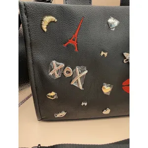 Betsey Johnson Xonora Black Embossed Charm‎ Tote Bag Paris Eiffel Tower New thumbnail 2