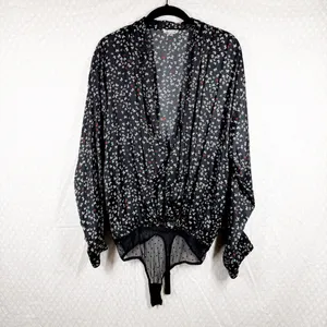 Free People Intimately Black White‎ Butterfly Print Ladylike Bodysuit thumbnail 2