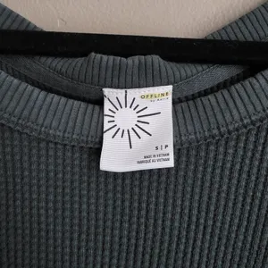 OFFLINE By Aerie Wow! Waffle Knit Oversized Long Sleeve Size S Tshirt Dark Green thumbnail 5