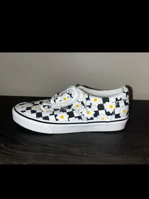 Vans Checkerboard Daisy Canvas Sneakers - Black, White & Yellow thumbnail 3