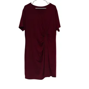 Shein Curve‎ 4XL Red Lune Twist Front V Neck Tshirt Dress Office Corporate Work thumbnail 2
