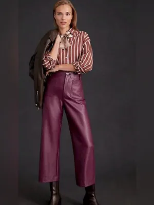 Maeve x Anthropologie Colette Wide Leg Cropped Faux Leather Burgundy Pants 28 thumbnail 10