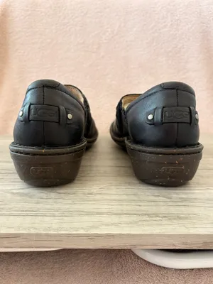 UGG Anila Black Leather Braided Woven Shearling Slip On Clog SN 1005427 7 $120 thumbnail 3
