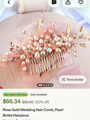 Handmade Pearl and Pink Floral Bridal Hair Comb - Vintage 1980’s thumbnail 9