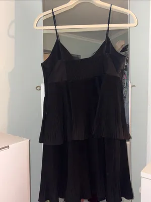 Zara Black Pleated Mini Dress with Spaghetti Straps thumbnail 2