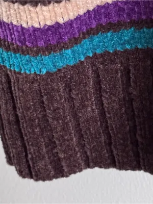 Designers Originals Striped V-Neck Sweater in Teal, Burgundy, Purple & Cream thumbnail 4
