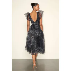 NWT Lulus Mesmerizing Mood Black Floral Organza Ruffled A-Line Midi Dress Sz XXL thumbnail 3