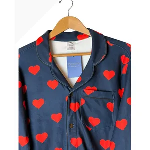 Spark Paws Pajama Top Unisex Medium Blue Red NWT Heart Print Button Down Shirt thumbnail 4