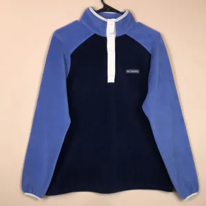 Columbia Women’s Fleece Color Block Blue White Snap Button Pullover Sweatshirt thumbnail 1