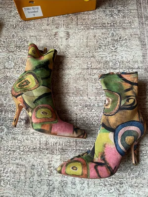 Vivianly Printed Abstract Booties Heels 7 thumbnail 2