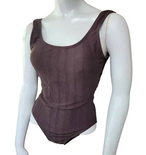Catalina Brown Ribbed One-Piece Swimsuit (M) thumbnail 1
