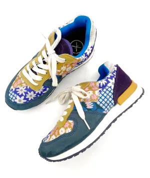 Inkkas Hendrix Jogger Sneakers Women’s Size 7 Patchwork Floral Suede Retro Shoes thumbnail 1