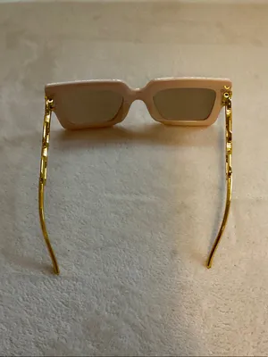 Peach Square Sunglasses with Gold Accent Temples Pink thumbnail 3