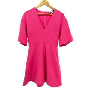 GANNI Hot Pink Mini Dress V-Neck Short Sleeve A-Line Scandi Chic Size 38 US‎ 6 thumbnail 2