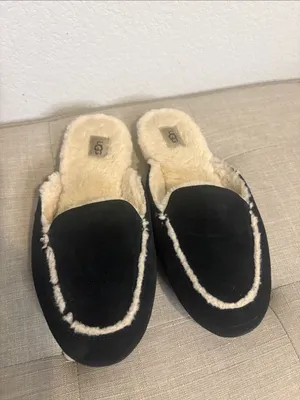 UGG Black Suede Plush-Lined Slip-On Slippers 8.5 thumbnail 2