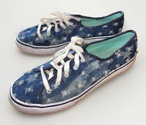 VTG Keds Champion 9.5 Blue Distressed Denim Star Low Top Sneakers Rubber SOle thumbnail 1