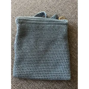 The Sak Light Blue Crochet Crossbody Bag Small Flap Braided Strap Boho Purse EUC thumbnail 8