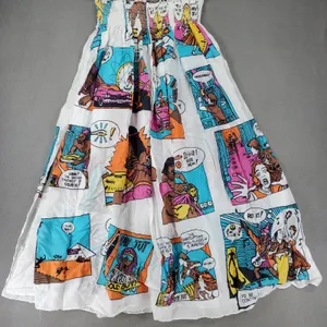 Switch Comic Book Print Maxi Skirt Women OS White Pop Art Smocked Cotton VTG thumbnail 1