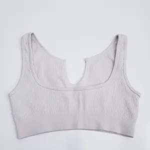 Ribbed Sleeveless Open Neckline Sports Bra thumbnail 5