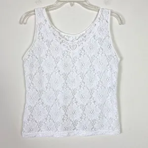 Vintage y2k White Sheer Floral Lace Cami Tank Top Size L thumbnail 2