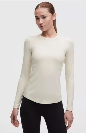 Lululemon Sz 6 Beige Pullover Ribbed Stretch Hold Tight Long-Sleeve Shirt thumbnail 1