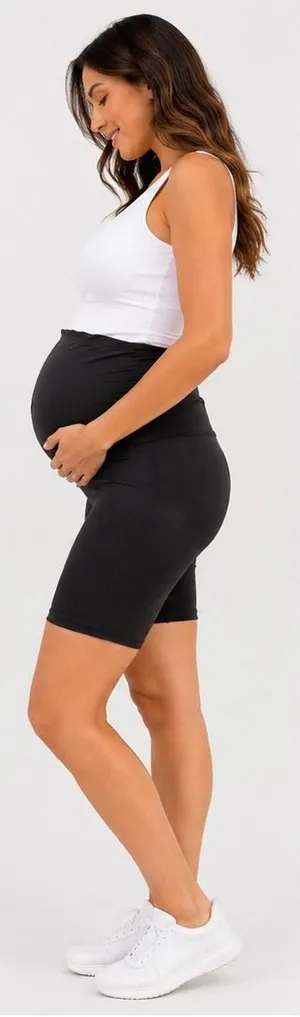 Maternity Biker Shorts Women's XL Black High Waist Full Panel Stretch Athletic thumbnail 1