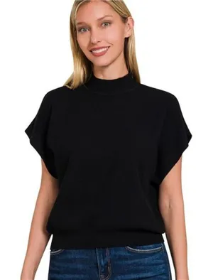 Zenana Mock‎ Neck Short Dolman Sleeve Sweater thumbnail 1