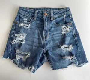American Eagle Mom Jean Shorts Women's Size 00 Blue Denim Cut-Off Distressed thumbnail 1