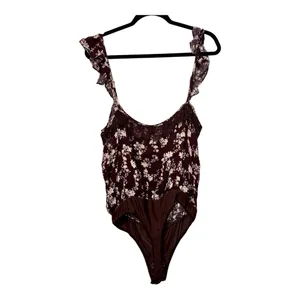 NWT FREE PEOPLE x INTIMATELY FP Take It Away Bodysuit Chocolate Merlot‎ - XL thumbnail 2