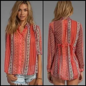Free People Moonlight Mile Woven Top Hot Coral Floral Size Small‎ thumbnail 12
