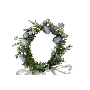 Dusty Blue Floral Crown Flower Halo Adjustable Ribbon Wedding Festival Boho‎ thumbnail 11