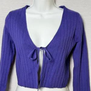 Organic Basics Soft Knit Rib Tie Cardigan Eclipse Purple Blue Small OB440035 NEW thumbnail 4