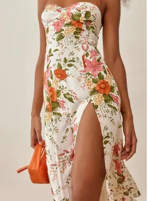 Sunfere Erica Printed Lace Up Slit Midi Dress thumbnail 3